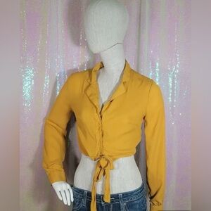 Mustard Yellow Women's button Tie-Front Top